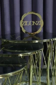 Zigonzi Hasır Model Zigon Sehpa Gold Ayak  Şimşek  Desen  Cam - 2