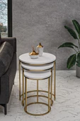 Zigonzi 3'lü GOLD  Ayak Beyaz Tabla Zigon Servis Salon Sehpa - 2
