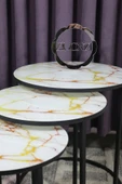 Zigonzi Sarı Mermer Desenli, Siyah Metal, C Zigon Sehpa, Salon Sehpası - 2