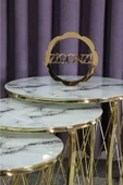 Zigonzi HASIR ZİGON SEHPA GOLD AYAK BEYAZ SİYAH MERMER DESEN CAM - 1