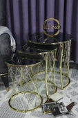 Zigonzi Hasır Model Zigon Sehpa Gold Ayak  Şimşek  Desen  Cam - 1