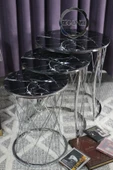 Zigonzi Gümüş Metal Hasır C Zigon Sehpa Mermer Desen - 3