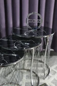 Zigonzi Gümüş Metal Hasır C Zigon Sehpa Mermer Desen - 2