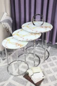 Zigonzi Gümüş Metal Sarı Mermer Desen, Üçlü Zigon Sehpa - 3