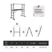 Endokon 2*7 192 cm Portatif Alüminyum İskele Merdiven Kombinasyonu - 3