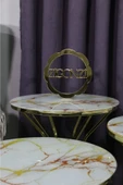 Zigonzi 3'lü Zigon Kum Saati Sehpa Takımı Beyaz Sarı Mermer Desenli Gold Ayak - 3