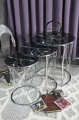 Zigonzi Gümüş Metal Hasır C Zigon Sehpa Mermer Desen - 1