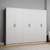 Midoser Kardelen Serisi Mat Beyaz 6 Kapılı 9 Raflı Elbise Dolabı 220 Cm - Gardırop Seti - 3