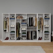 Midoser Kardelen Serisi Beyaz 8 Kapılı 14 Raflı 300 Cm Elbise Dolabı - Gardırop Seti, Derinlik : 50 Cm - 1