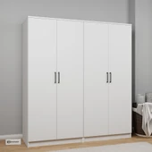 Midoser Kardelen Serisi Mat Beyaz 4 Kapılı 8 Raflı Elbise Dolabı 160 Cm - Gardırop Seti thumbnail 3