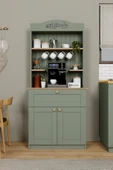 Midoser Lucas 2 Kapaklı Çekmeceli Kahve Köşesi ve Çok Amaçlı Mutfak Dolabı - Açık Ceviz & Yeşil - 1