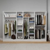 Midoser Kardelen Serisi Beyaz 7 Kapaklı 10 Raflı 260 Cm Elbise Dolabı - Gardırop Seti, Derinlik : 50 Cm - 1