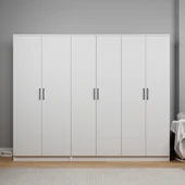 Midoser Kardelen Serisi Mat Beyaz 6 Kapılı 9 Raflı Elbise Dolabı 220 Cm - Gardırop Seti - 2