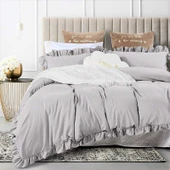 Maki Home %100 Pamuklu Fırfırlı Gri 240x220+2*(50x70) Battal Boy Nevresim ve Yastık Kılıfı Seti - 1