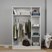 Midoser Kardelen Serisi 120 Cm Mat Beyaz 3 Kapılı 5 Raflı Elbise Dolabı - Gardırop Seti - 1