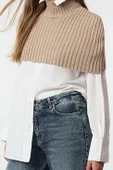 Stil Modern Kadın Crop Standart Kol Dik Yaka Balıkçı Yaka Triko Süveter - 3