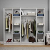 Midoser Kardelen Serisi Mat Beyaz 5 Kapılı 9 Raflı Elbise Dolabı 200 Cm - Gardırop Seti - 1