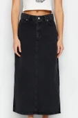 Modern Tarz Astarsız Denim Maxi Boy Yırtmaçlı Yüksek Bel Maxi Denim Etek - 5