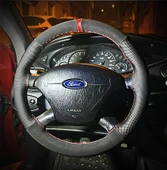 DİKİŞLİ DİREKSİYON KILIFI NUBUK / NOKTALI DERİ KIRMIZI YÜZÜK KIRMIZI DİKİŞ FORD FOCUS 1 İÇİN - 1