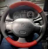 DİKİŞLİ DİREKSİYON KILIFI SİYAH / KIRMIZI DERİ SİYAH DİKİŞLİ RENAULT CLİO İÇİN (2007 ÖNCESİ) - 1