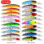 Valkyrie 20 Adet Karışık Minnow Crankbait Swimbait Rapala Sahte Yem Olta Seti Balık İğnesi - 2