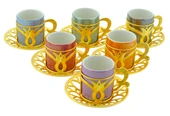 Busem 6 Kişilik 18 Parça Renkli Fincan Mix Kahve Seti Altın Renk Kutulu - 3