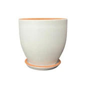 Bitki Tasarımı Solina Beyaz Çift Sırlı İç ve Dış Mekan Kullanımlı Toprak Terrakota Tabaklı Saksı thumbnail 3