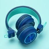iClever Led Işıklı Güvenli Ses Sınırlı 30 Saat Oynatma Süreli Bluetooth Çocuk Kulaklığı Lacivert - 2
