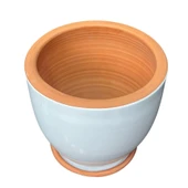 Bitki Tasarımı Solina Beyaz Çift Sırlı İç ve Dış Mekan Kullanımlı Toprak Terrakota Tabaklı Saksı thumbnail 2