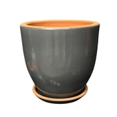 Bitki Tasarımı Solina Gri Çift Sırlı İç ve Dış Mekan Kullanımlı Toprak Terrakota Tabaklı Saksı thumbnail 1