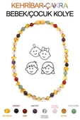 Kehribar-Çakra Doğal Taş Bebek/Çocuk Kolyesi-35 cm - 1