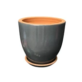 Bitki Tasarımı Solina Gri Çift Sırlı İç ve Dış Mekan Kullanımlı Toprak Terrakota Tabaklı Saksı thumbnail 2