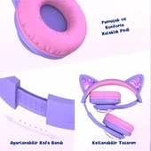 iClever Kedi Kulaklı Led Işıklı Güvenli Ses Sınırlı 45 Saat Oynatma Süreli Bluetooth Çocuk Kulaklığı Mor - 5