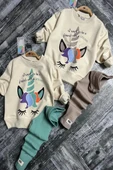 Yeni Sezon Unicorn Desenli Yeşil Renk Kız Çocuk Taytlı Takım - 3