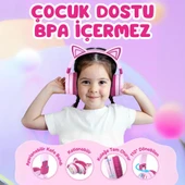 iClever Kedi Kulaklı Led Işıklı Güvenli Ses Sınırlı 60 Saat Oynatma Süreli Bluetooth Çocuk Kulaklığı Pembe - 7