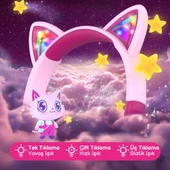 iClever Kedi Kulaklı Led Işıklı Güvenli Ses Sınırlı 60 Saat Oynatma Süreli Bluetooth Çocuk Kulaklığı Pembe - 4