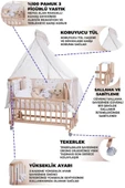 Ahşap Beşik Anne Yanı Beşik Sallanır Beşik Organik 60x120 Yıldız Uyku Seti Yatak Tekerlekli - 2