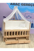 Doğal Ahşap Anne Yanı Asansörlü Çekmeceli Beşik Tam Set Uyku Seti - 3