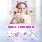 iClever Kedi Kulaklı Led Işıklı Güvenli Ses Sınırlı 50 Saat Oynatma Süreli Bluetooth Çocuk Kulaklığı Lila - 7