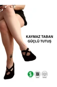 2 Çift Siyah Kaymaz Taban Silikon Baskılı Yoga Fitness Pilates Ve Aktivite Kadın Çorabı - 4