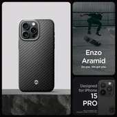 Spigen iPhone 15 Pro Magnetic Enzo Aramid  Kılıf Matte Black - 10