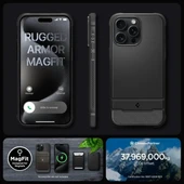 Spigen iPhone 15 Pro Max Manyetik Rugged Armor MagFit Kılıf - Matte Black - 7