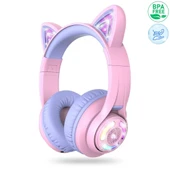 iClever Kedi Kulaklı Led Işıklı Güvenli Ses Sınırlı 50 Saat Oynatma Süreli Bluetooth Çocuk Kulaklığı Lila - 1