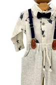 Erkek Bebek Takım Gömlek Pantalon Papyonlu Askılı Krem - 2