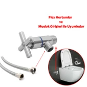Ara Musluk Klozet Çevirmeli Taharet Musluğu Alafranga Flex Hortum Bağlantı Metal Rezervuar Wc - 3