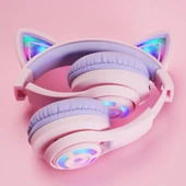 iClever Kedi Kulaklı Led Işıklı Güvenli Ses Sınırlı 50 Saat Oynatma Süreli Bluetooth Çocuk Kulaklığı Lila - 2