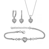 Gümüş Pazarım Rodyum Kaplama Kalp Gümüş Üçlü Set - 1