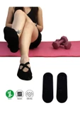 2 Çift Siyah Kaymaz Taban Silikon Baskılı Yoga Fitness Pilates Ve Aktivite Kadın Çorabı - 1