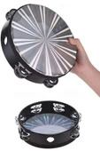 Midex TF-28SL Çift Sıra 6 Zilli Gümüş Renk Derili Tef Tamburin (20.5 cm) - 1