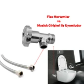 Taharet Musluğu Metal Rezervuar Çevirmeli Ara Musluk Wc Klozet Alafranga Flex Hortum Bağlantı - 2